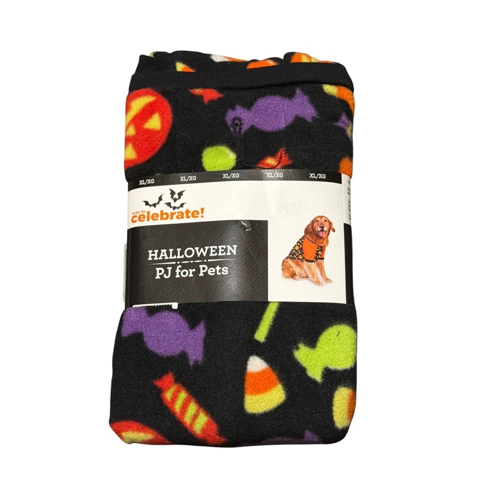 Celebrate! XL Dog Halloween Spooky Pajamas Fleece Candy Corn Pet Costume NEW